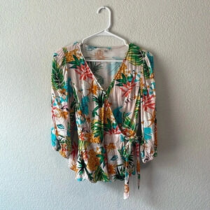 Skies are Blue tropical print wrap top Medium